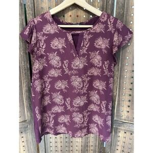 Papermoon Floral Split Neck Blouse Cap Sleeve Stretch Top Size M